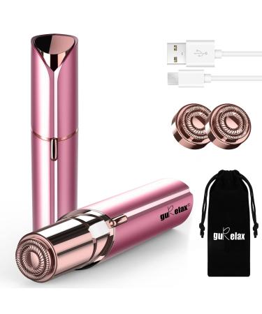 Flawless Facial Hair Remover USB Rechargeable Painless Facial Hair Remover for Women Waterproof Lady Shavers with LED Light Hair Removal Device for Peach Fuzz Fine Hair Chin Cheek Upper Lip Rose Red Hair Remover(with 2 Replacement Heads)