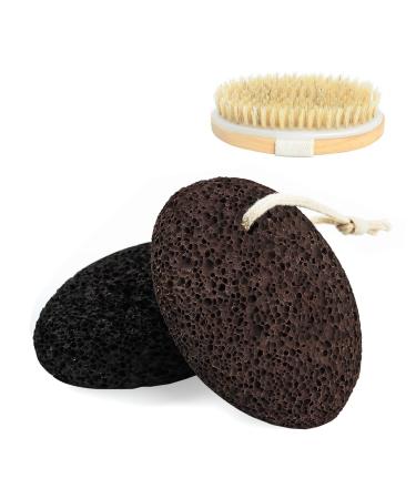 2 Pcs Pumice Stone Dead Hard Skin Callus Remover for Feet/Hands/Body 2 Different Coarse Levels Foot Scrubber Stone with Dry Bath Brush