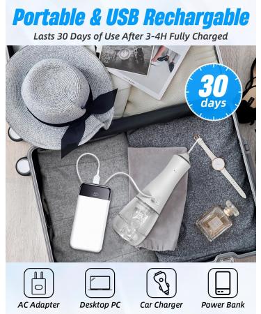 Portable Water Flosser - 4 Modes, Cordless, 5 Jet Tips, USB Rechargeable - Dental Teeth Cleaner for Home & Travel - Buy Online on SooperMarket.com
