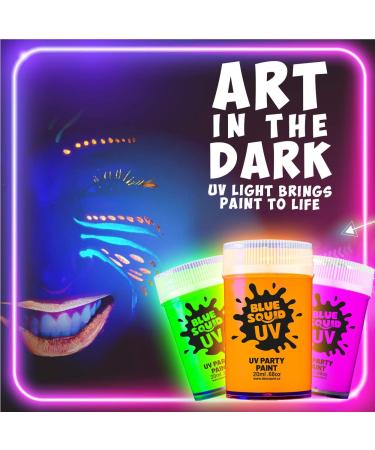 Blue Squid Fluorescent Glow Face & Body Paint Kit - Set of 8 Neon Colors for UV & Blacklight | Includes Free UV Flashlight | Festive Glowing Makeup - Buy Online on SooperMarket.com