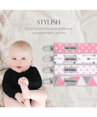 Dodo Babies Pacifier Clip & Teether Toy Set - 4 Clips + 2 Silicone Teethers - Universal Holder - Pink/Grey Prints - Boys/Girls - Buy Online on SooperMarket.com
