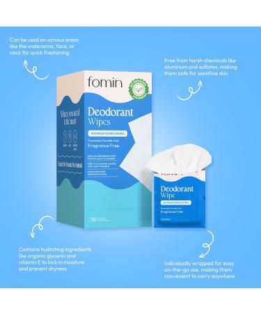 FOMIN Acidified Travel Deodorant Wipes For Women & Men - 15 Count - Fragrance Free - pH Balanced Mini Deodorant Travel Size Wipes - Plastic-Free Individually Wrapped Underarm Body Wipes Fragrance Free 15 Count (Pack of 1) - Buy Online on SooperMarket.com