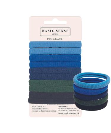 Basic Sense Regular Hair Ties - Premium Cotton Mixed Seamless Elastics Soft & Strong Hold Metal-Free for Daily Comfort Regular Blue M Blue
