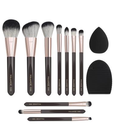 Makeup Brushes 10 Pcs Makeup Brush Set Professional Premium Synthetic Foundation Brush Blending Face Powder Eye Shadows Blush Make up Brushes with Makeup Sponge and Brush Cleaner (Brown)