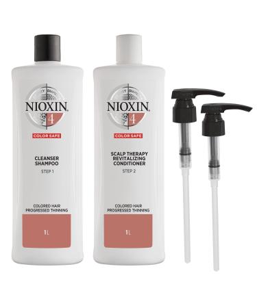 Nioxin System 4 Shampoo & Conditioner Prepack For Color Treated Hair with Progressed Thinning Pumps Included 33.8 fl oz