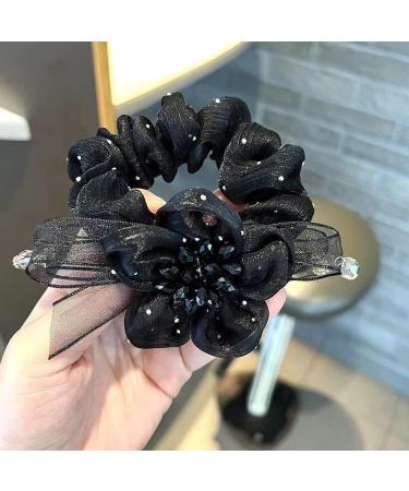 Elegant Elastic Hair Scrunchy with Rhinestone & Gypsophila Flowers - Hair Accessory for Girls, Women, Bride | AsggBah 1pc - Buy Online on SooperMarket.com