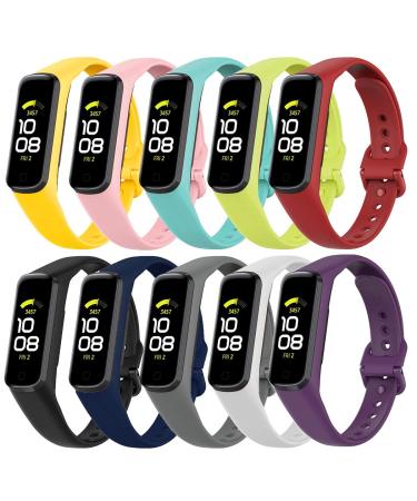 Tkasing Compatible with Samsung Galaxy Fit 2 Bands,Soft Silicone Replacement Watch Bands for Samsung galaxy fit2 R220 for Women Men solid color-10pcs