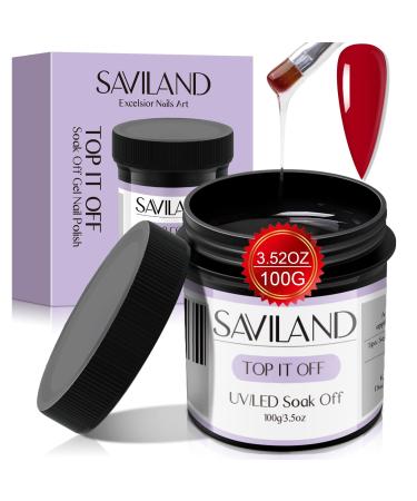 Saviland Gel Top Coat - 3.5OZ Large Capacity No Wipe Top Coat Clear Gel Nail Polish Soak Off U V LED Gel for Starters Professionals Home DIY Nail Salon Manicu