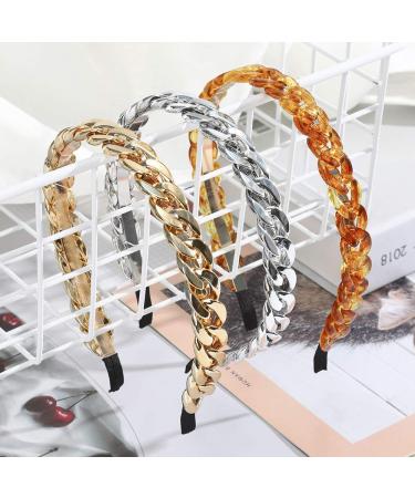 AWAYTR Chain Hairband for Women - Set of 3 Chained Reactions Headbands in Metal Resin (Gold, Silver, Amber) - Buy Online on SooperMarket.com