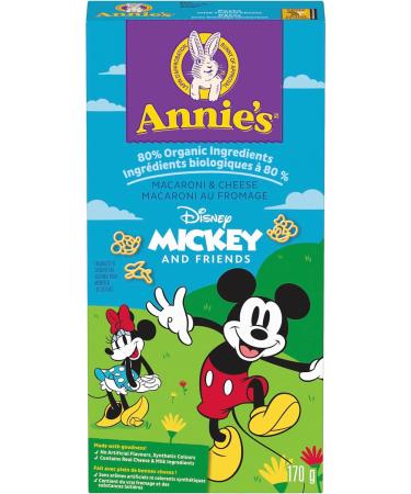 ANNIE'S - MACARONI AND CHEESE Disney Mickey and Friends No Artificial Flavours or Synthetic Colours Contains Real Cheese and Milk Ingredients 80% Organic Ingredients 170 Grams Package - Buy Online on SooperMarket.com