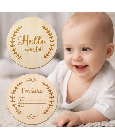 1Pcs Newborn Baby Announcement Sign Bulletin Board with Marker Round Wooden Baby Birth Sign Hello World Newborn Welcome Sign Photo Prop for Christmas Baby Shower Birthday Gift Keepsake - Buy Online on SooperMarket.com