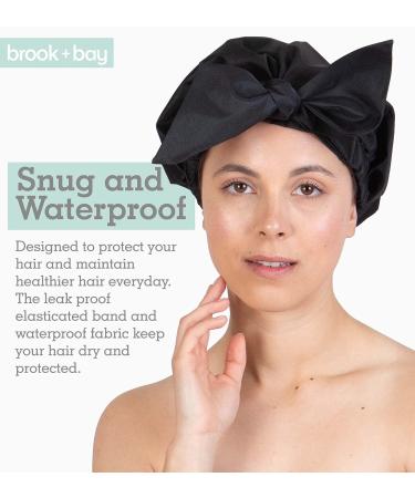 Luxury Black Shower Cap for Women with Bow - Reusable & Waterproof, Adjustable Hair Cover - Buy Online on SooperMarket.com