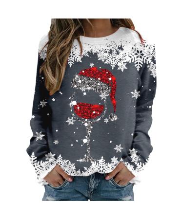 Women's Christmas Sweatshirts Cute Snowman Penguin Print O-Neck Raglan Top Shirt Pullover Comfy Warm Xmas Jumper Winter Long Sleeve Tops Loose Tunic Top Sweaters Z21-dark Gray M