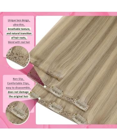 Buy Younsee 55cm Clip-In Real Hair Extensions - Blonde #16/25 120g 7PCs - Premium Remy Hair for Effortless Style - Buy Online on SooperMarket.com