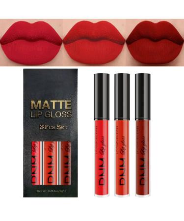 3Pcs Matte Lip Gloss Set Matte Liquid Lipstick Set Lip Stain Long-Lasting Waterproof Lipgloss Makeup Gift Lipsticks Set Vibrant Lips Set (05) #05