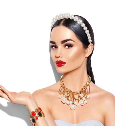 4 Pieces Pearls Headbands White Faux Pearl Rhinestones Hairbands Bridal Hair Hoop Wedding Hair Accessories for Women Girls (Style Set 1) - Buy Online on SooperMarket.com