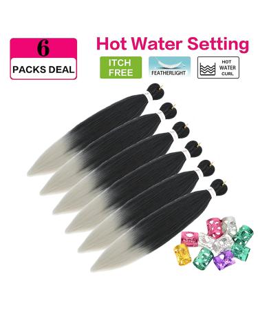 Xusuperb Ombre Silver Gray Pre-Stretched Braiding Hair - 20 Inch Soft Yaki Texture Extensions (6 Packs) | T1B/Gray# Kanekalon Hair for Stylish Braids - Buy Online on SooperMarket.com