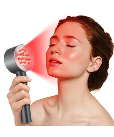 Scienlodic 2-in-1 Red and Blue Light Therapy for Face Body - Portable Rechargeable Red Light Therapy Wand Device for Skin Back Muscle Knee Joint Shoulder Pain - 24 LEDs(Grey)