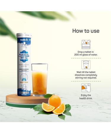Harsha N-Acetyl L-Cysteine 600mg Provides Antioxidant Support & For Healthy Liver Respiratory Lung Health - Sugar Free 10 Effervescent Tablets Orange Flavor - Buy Online on SooperMarket.com