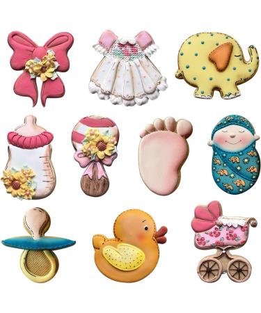 LILIAO Baby Shower Cookie Cutter Set - 10 Pcs Stainless Steel - Footprint, Dress, Carriage, Pacifier, Duck, Elephant, Bottle, Rattle, Ribbon Baby Biscuit Cutters - Buy Online on SooperMarket.com
