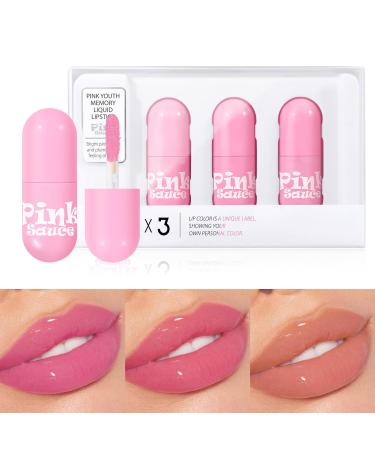 KISSIO Lip Gloss Set 3 PCS Moisturizing and Pigmented Lip Glaze Liquid Lipstick No Sticky Shine for Plumper Looking Lips Cruelty Free Group A 0.19 oz x3 01#