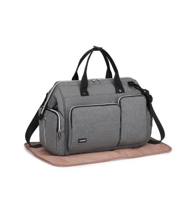 Kono Baby Changing Bag Nappy Diaper Bags for Mom and Dad Large Travel Tote Messenger with Changing Mat Grey