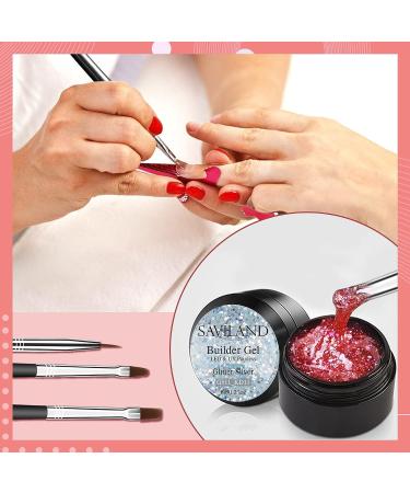 Saviland Builder Nail Gel Kit - 12 Colors Extension Glitter Hard Gel Set for Nail Strengthening and Art - Includes 3 Nail Brushes and Forms - A-Glitter Series - Buy Online on SooperMarket.com