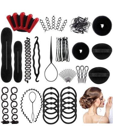 Hair hairstyles help set 25 PCs hair accessories styling set hair styling accessories kit set hair styling tool girl magic braided help hair clip styling pads foam hairstyle set for diy ... red