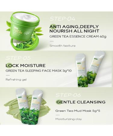 Buy Green Tea Skincare Set - 19-In-1 Gift with Natural Extracts | Cleanser Serum Creams & Masks for Teen Girls - Moisturizing & Nourishing Skin Care - Buy Online on SooperMarket.com