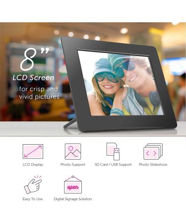 Aluratek 8 Inch LCD Digital Photo Frame - Auto Slideshow, USB/SD/SDHC, Black - Buy Online on SooperMarket.com