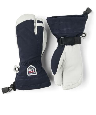 Hestra Army Leather Heli Ski Junior Mitt (Youth 4-13yrs) | Waterproof, Insulated Classic 3-Finger Leather Kids Gloves for Winter, Skiing & Playing in The Snow Navy 5