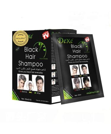 Hair Dye Shampoo MQUPIN Instant Hair Dye for Men Women Natural Ingredients Last 30 days 2 in 1 Hair Color Easy to Use for Men and Women (10 Pcs Black) 1-Black