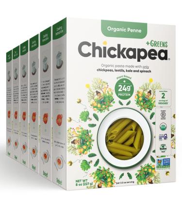 Chickapea Lentil Kale and Spinach Pasta - High Protein Organic Penne - Gluten Free, Non-GMO, Vegan Pasta - 8 oz (Pack of 6) - Buy Online on SooperMarket.com