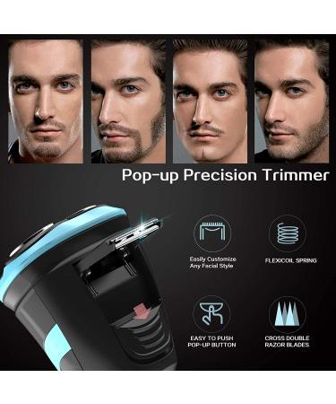 MAX-T Electric Razor for Men - Corded/Cordless Rotary Shaver with Pop Up Trimmer, IPX7 Waterproof, Wet/Dry, Wall Adapter Included - Blue - Buy Online on SooperMarket.com