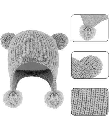 Toddler Winter Hat with Double Pom Pom Earflaps | Fleece Lined Beanie for Baby Boys and Girls | 6-12 Months, Grey - Buy Online on SooperMarket.com