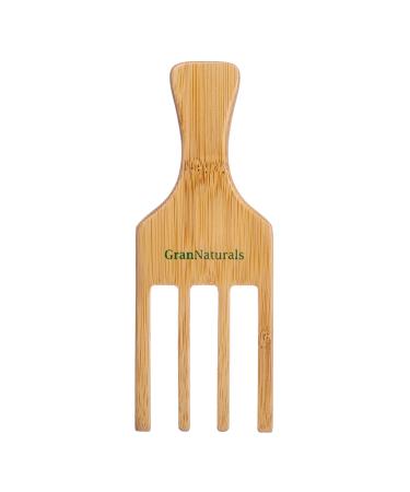 GranNaturals Hair Picks for Curly Hair - 4-Prong Wide-Toothed Comb Hair Pick for Fluffing Curls - Wooden Hair Pic for Combing, Styling, Detangling African American Hairstyles and Curly + Wavy Hair