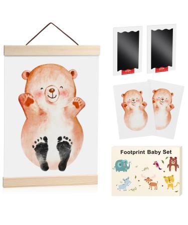 Togou2s Footprint Baby 2pcs Baby Footprint Set Handprint Baby Stamp Cushion Baby Prevency Set Without Contact To Color For Baby Shower Poster Kinderzimmer Baby Gift 0-6 months -Bear