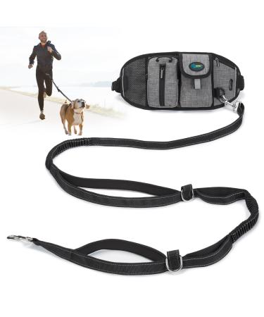 Ownpets Hands Free Dog Lead with Waist Bag Shock-absorbing Dual-handle Reflective Bungee Stretching from 205cm to 257cm for Running Walking Dog Training