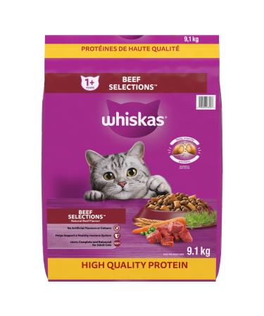 WHISKAS Adult Dry Cat Food - Beef Selections Flavour 9.1kg Bag