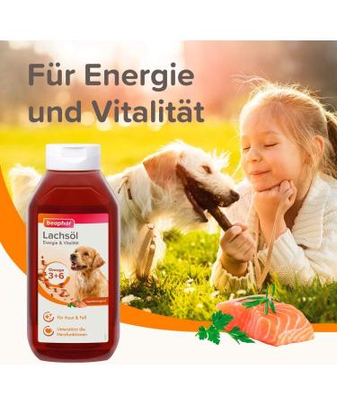 Beaphar Salmon Oil for Dogs & Cats - Boost Energy & Vitality | Omega 3 & 6 for Heart Skin & Fur - 940ml BARF Nutrition - Buy Online on SooperMarket.com