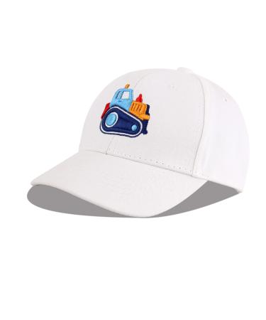 LANGZHEN 100% Cotton Outdoor Children's Kids Plain Baseball Cap Hat Adjustable Sun Hat for Girls Boys S Engineering vehicle-White