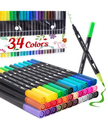 Coloring Markers Pen  Dual Brush Tip Marker for Adult Coloring  34 Color Calligraphy Fine Tip Pen for Beginner Journal Planner  Drawing  Doodle