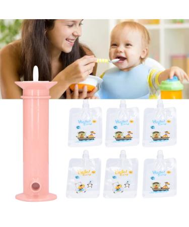 Squeeze Station 7pcs Baby Food Pouch Maker with Reusable Pouches for Infants Toddlers Portable DIY Fruit Puree Filler for Babies Kids Perfect for Outdoor Travel Kindergarten(Pink)