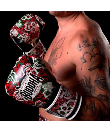 Buddha Fight Wear Fantasy Luzbel Boxing Gloves - 16oz Red - Muay Thai & Kickboxing - Odor-Resistant Synthetic Leather - Reinforced Seams - Unique Designs - Buy Online on SooperMarket.com