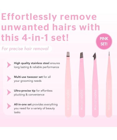 Brushworks 4 Piece Combination Tweezer Set - Pink One Size 52 56 369 - Buy Online on SooperMarket.com