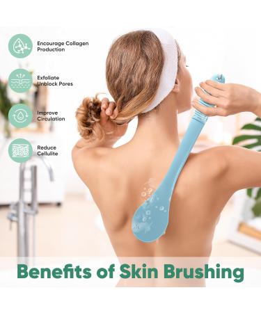 Long Handle Body Back Scrubber - Exfoliating Shower Brush Light Blue - Buy Online on SooperMarket.com