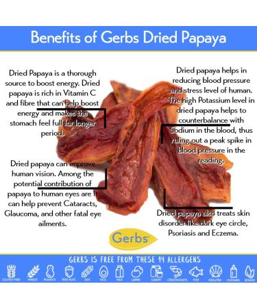 GERBS Unsweetened Dried Papaya Slices 2 LBS - Resealable Bag, Allergy Safe, Improve Vision & Energy, Reduce Stress - Gluten & Peanut Free - Buy Online on SooperMarket.com