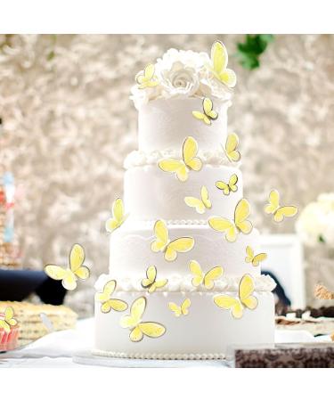 Blumomon 30 PCS 3D Butterfly Cupcake Toppers - Yellow Gold Rim - Perfect for Weddings Baby Showers and Birthday Parties - Buy Online on SooperMarket.com