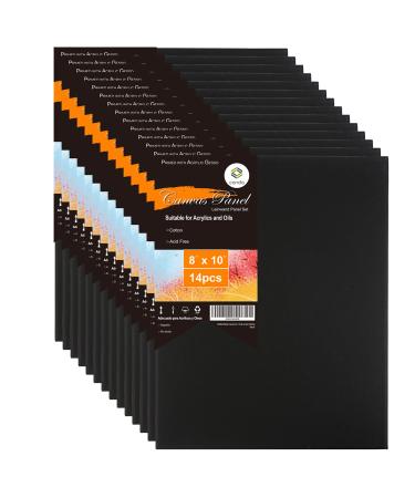 CONDA Black Canvases for Painting Canvas Panels 8x10 inch Pack of 14 100% Cotton Acid-Free 8 oz Gesso-Primed Art Boards for Oil & Acrylic Painting 8 x10
