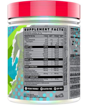 GHOST Amino - Warheads Sour Green Apple 20 Servings - Essential Amino Acid Supplement for Hydration & Recovery - Vegan & Gluten-Free - Buy Online on SooperMarket.com